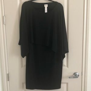 Chico's Black Layered Cape-Sleeve Dress
